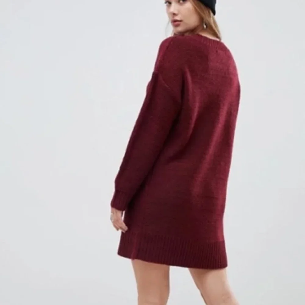 Asos 2 Burgundy Sweater Dress Cozy Rustic Cabin Whimsigoth Grunge Minimalist Mod